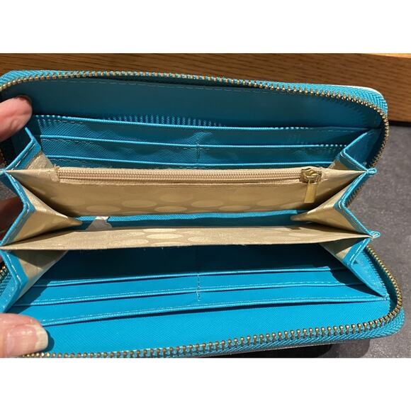 Kate Spade NY Light Blue Leather Glitter Zip Around Wallet - Picture 2 of 6